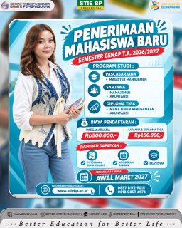 KULIAH DI 2027? SAATNYA WUJUDKAN MIMPIMU BERSAMA STIE BHAKTI PEMBANGUNAN! 💙Mau lanjut kuliah, meningkatkan karier, atau meraih masa depan yang lebih baik? Sekarang saatnya ambil langkah nyata! 🚀Penerimaan Mahasiswa Baru Semester Genap T.A. 2026/2027 telah dibuka! 🎉📚 Pilihan Program Studi:
🎓 Pascasarjana: Magister Manajemen
🎓 Sarjana: Manajemen & Akuntansi
🎓 Diploma Tiga: Manajemen Perusahaan & Akuntansi💰 Biaya Pendaftaran:
✨ Pascasarjana: Rp500.000
✨ Sarjana & Diploma Tiga: Rp150.000🔥 Raih kesempatan mendapatkan:
✅ Potongan biaya kuliah
✅ Angsuran ringan
✅ Beasiswa🗓️ Perkuliahan dimulai awal Maret 2027!💼 Buat kamu yang sudah bekerja, tenang! Kesibukan bukan alasan untuk berhenti mengejar impian. Yuk, kuliah sambil kerja dan tingkatkan kualitas dirimu!📲 Informasi & Pendaftaran:
🌐 www.stiebp.ac.id
📞 0857 8172 9015
📞 0818 0859 6574Jangan cuma punya rencana, waktunya ambil langkah nyata! 💪📌 STIE Bhakti Pembangunan — Better Education for Better Life.#STIEBhaktiPembangunan #PMB2027 #PMBGenap2027 #KuliahSambilKerja #KuliahJakarta #MahasiswaBaru #MagisterManajemen #Manajemen #Akuntansi #KampusPilihan